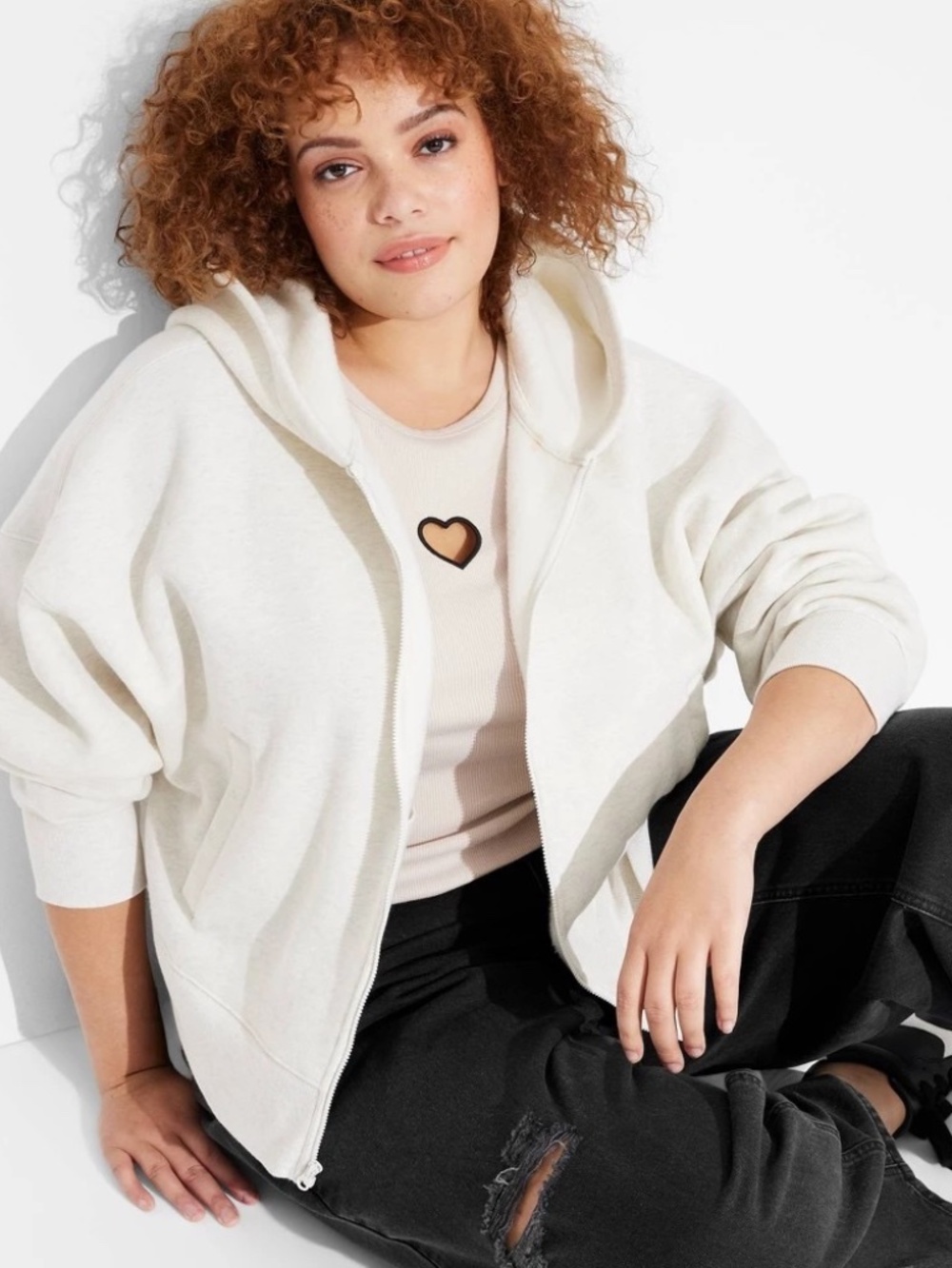 Women's Wedge Zip-up Hooded Sweatshirt - Wild Fable™ Heather Gray 2X: Fleece, Fr - Picture 1 of 1